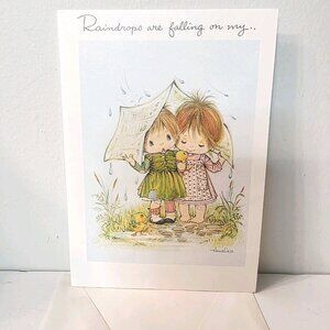 Vtg Anneliese BFF's Girls Peasant Rain Ducklings Get Well Greeting Card CLEAN